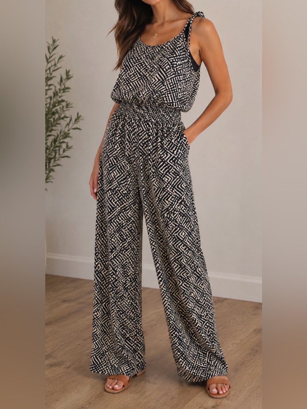 Sweet Storm Geometric Print Wide Leg Jumpsuit Size Medium